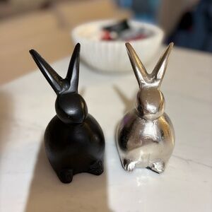 Easter Black and Silver Bunny Figurines
